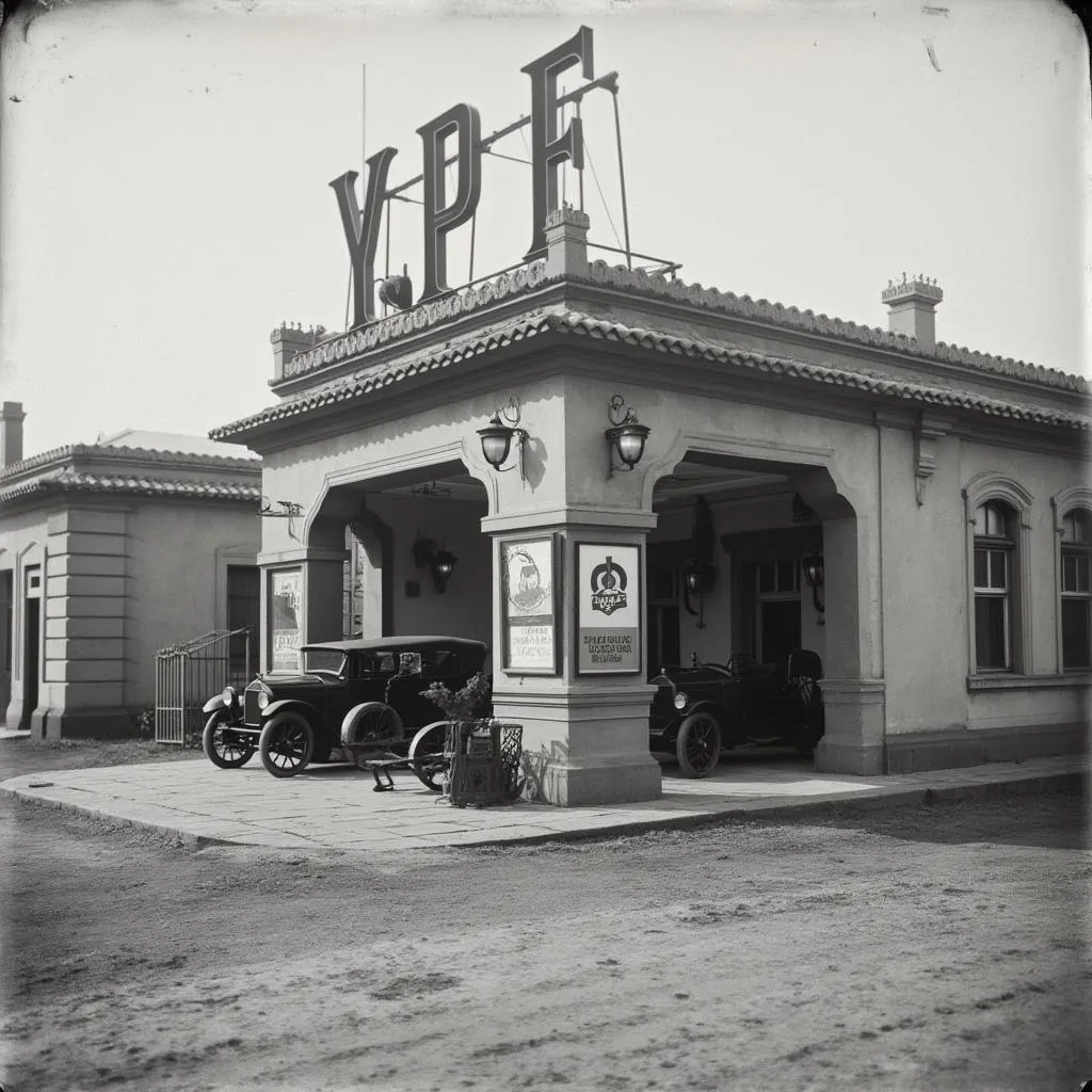 Imagen histórica de la primera estación YPF
