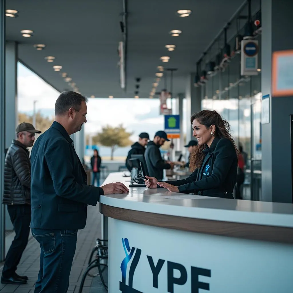 Personal de YPF trabajando en una estación de servicio